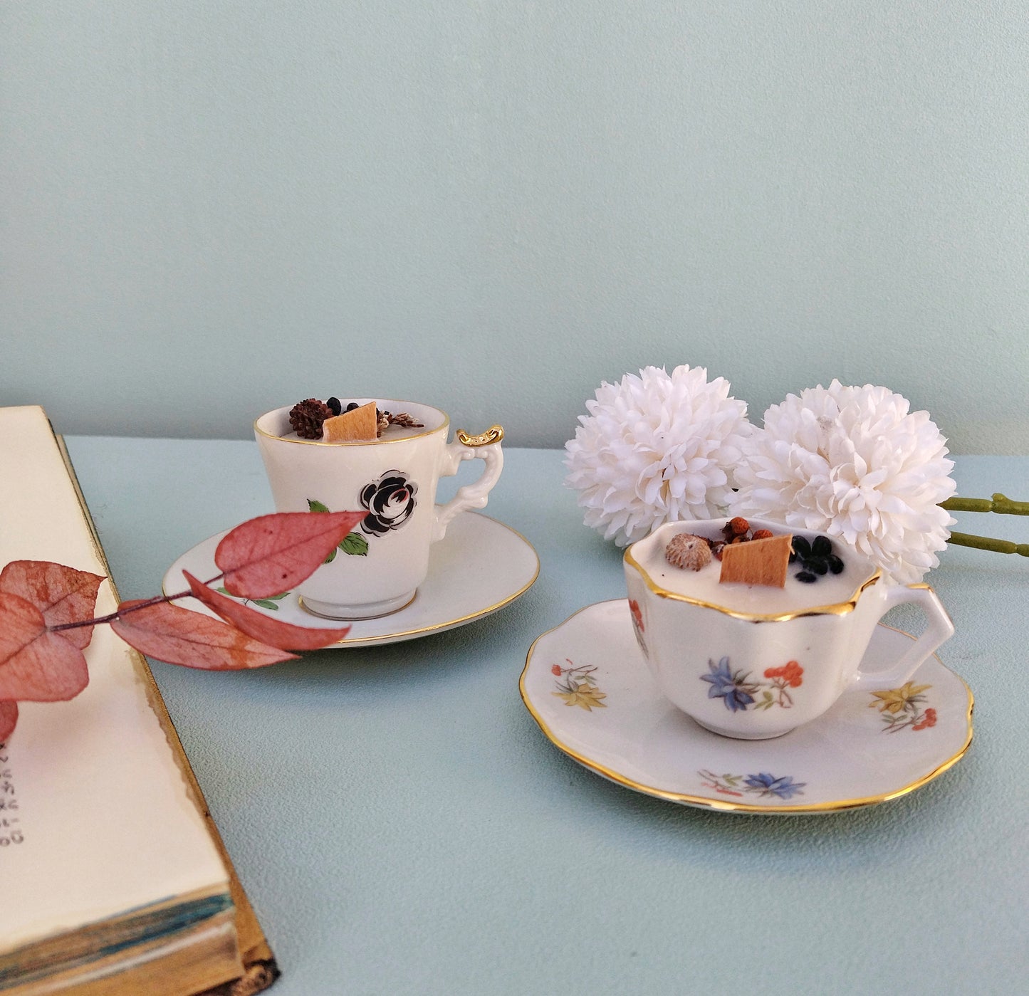 Vintage Ceramic Coffee Cup With Vanilla Cinnamon And Clove Scented Soy Candle
