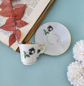 Ceramic Black Rose Coffee Cup With Saucer And Hand Poured Soy Candle