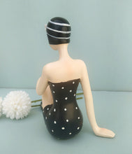 Load image into Gallery viewer, Vintage Style Swimming Girl, 50s Woman Figurine With Black And White Swimsuit
