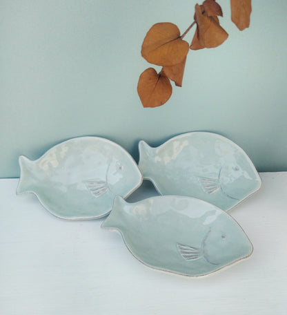 Small Ceramic Ring Dish, Blue White Fish Plate