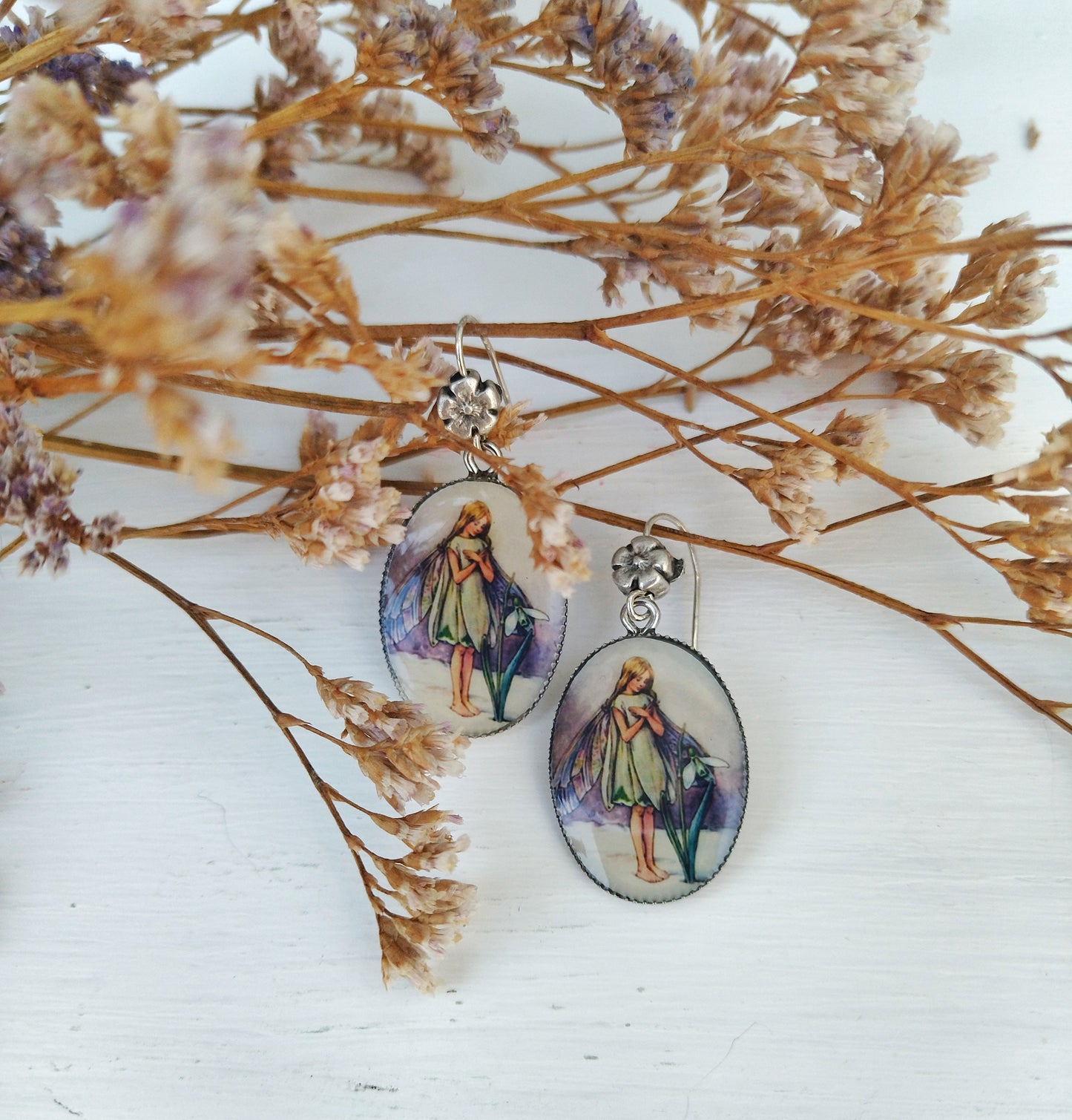 Snowdrop Flower Fairy Earrings, Fantasy Jewellery, January Birth Flower Gift For Her