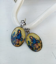 Load image into Gallery viewer, Blue Flower Fairy Earrings, Whimsical Earrings Inspired In Cicely Mary Barker Vintage Illustration
