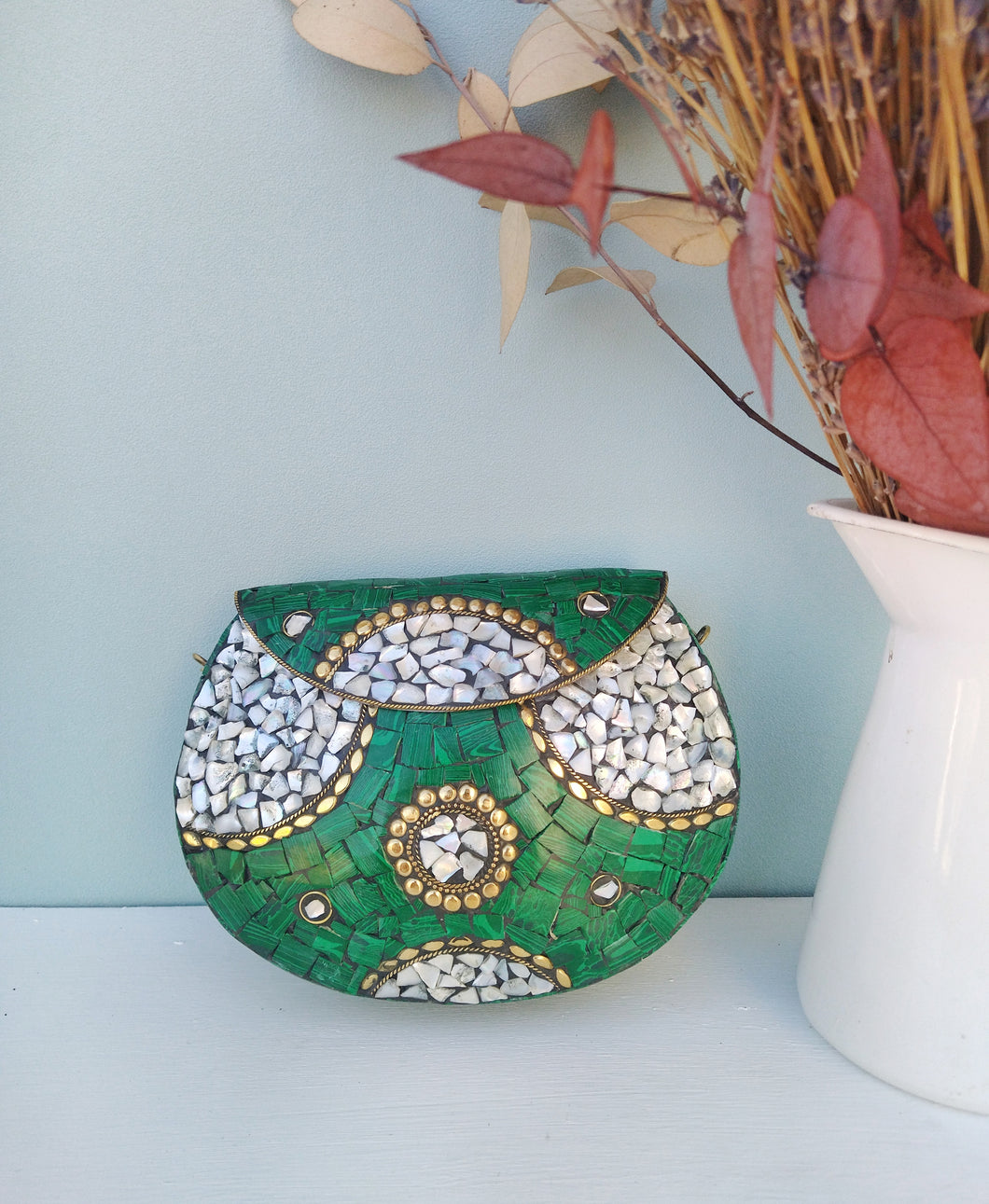 Indian Clutch Purse With Mosaic Tiles From Natural Stones