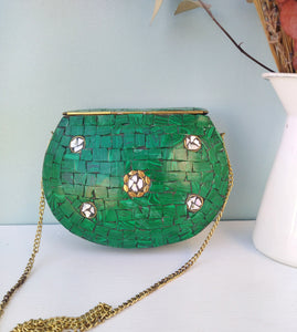 Indian Clutch Purse With Mosaic Tiles From Natural Stones