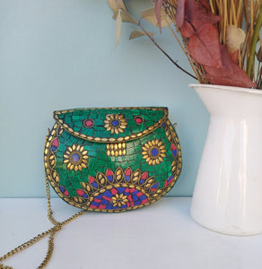 Mosaic Metal Clutch With Natural Stones
