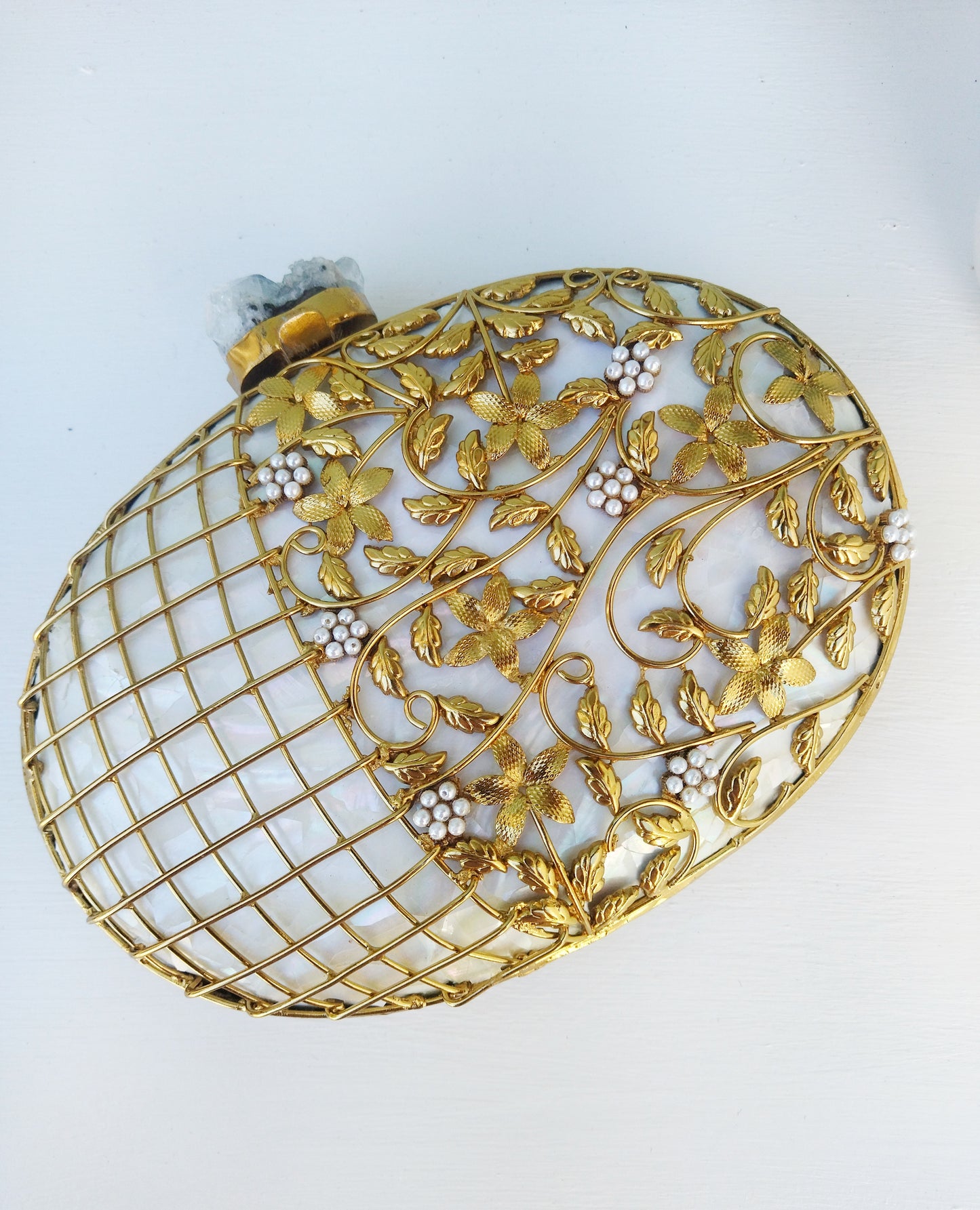Wedding Clutch, Fancy Beaded Evening Bag With Ivory And Geode Closing