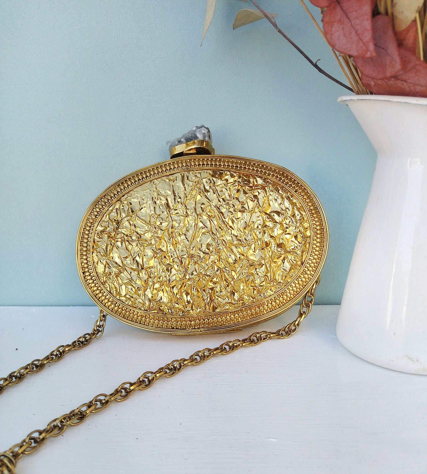 Wedding Clutch, Fancy Beaded Evening Bag With Ivory And Geode Closing