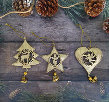 Load image into Gallery viewer, Set Of Rustic Gold Metal Star Angel And Reindeer Ornament For Christmas Tree In Luxury Box
