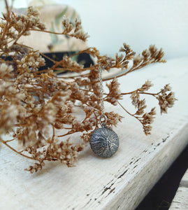 Oxidized Silver Urchin Charm Necklace