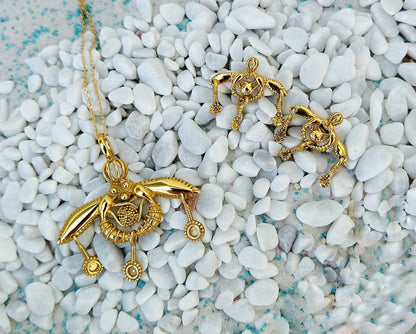 Minoan Bee Necklace From 22k Gold Filled Silver
