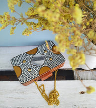 Load image into Gallery viewer, Brown Clutch Bag, Wooden Embellished Purse With Faux Leather And Howlite Stone
