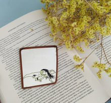 Load image into Gallery viewer, Make Up Purse Mirror, Vintage Elf Etched Mirror With Handmade Felt Sleeve
