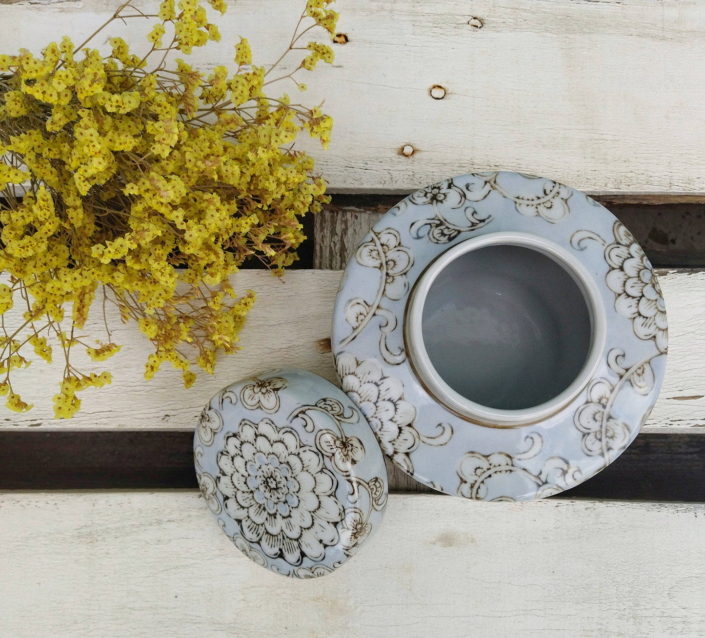 Ceramic Jar With Lid, Handmade Peony Flower Jar
