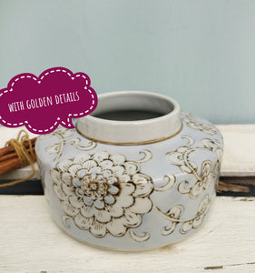 Ceramic Jar With Lid, Handmade Peony Flower Jar
