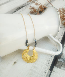 Extra Long Hematite Necklace, Tudor Jewelry For Her, Etruscan Necklace
