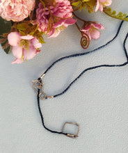 Load image into Gallery viewer, Silver Vertical Bar Necklace, Simple Everyday Blue Silk Cord Necklace
