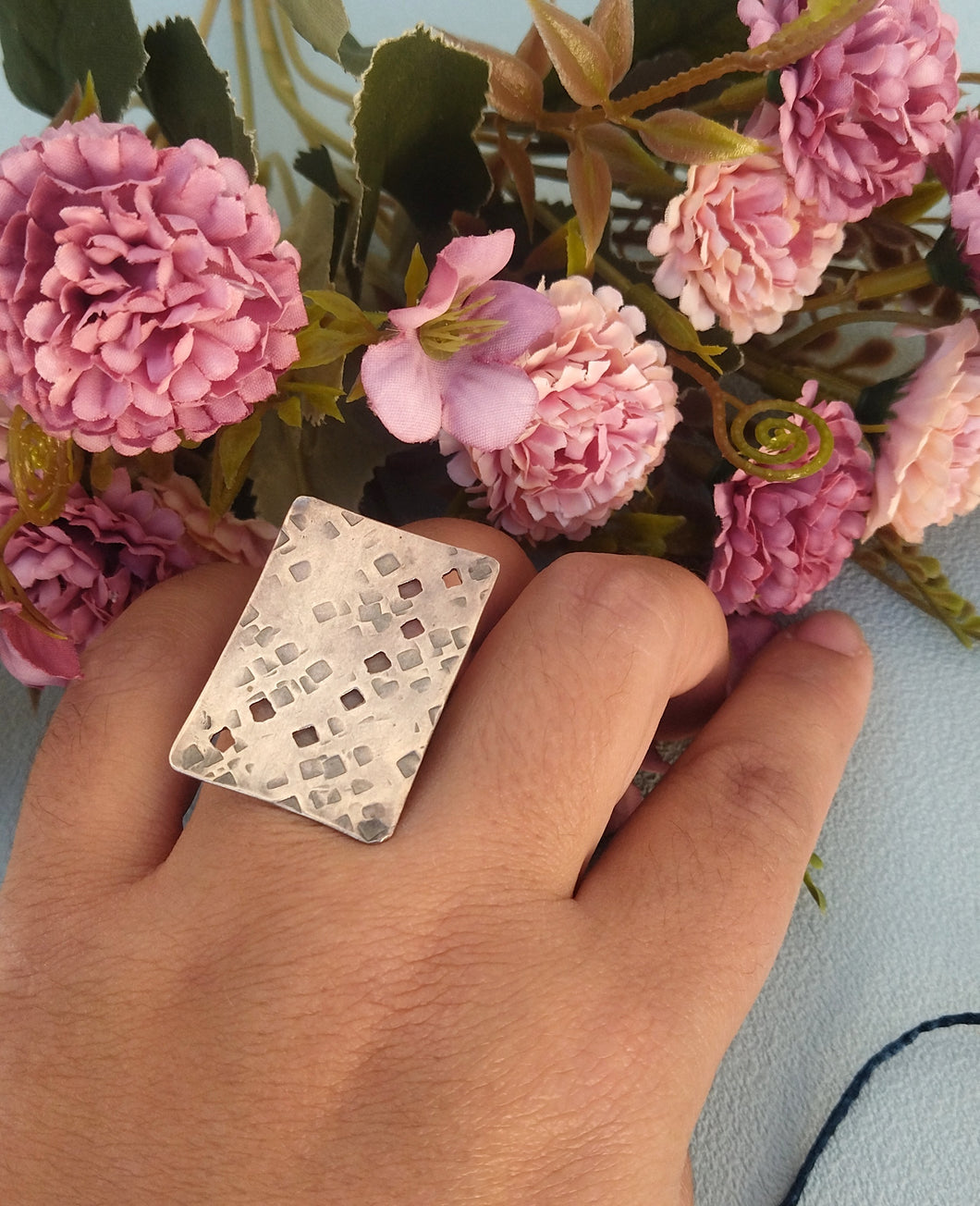 Large Sterling Silver Ring Size 8, Statement Geometric Ring, Chunky Cocktail Ring For Her
