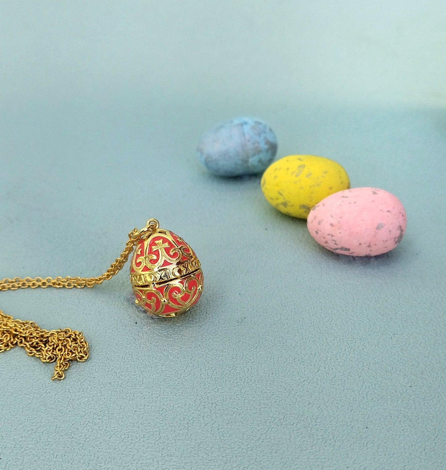 Long Gold Easter Egg Necklace With Enamel