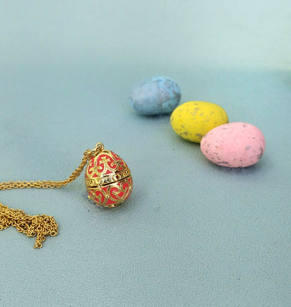 Long Gold Easter Egg Necklace With Enamel