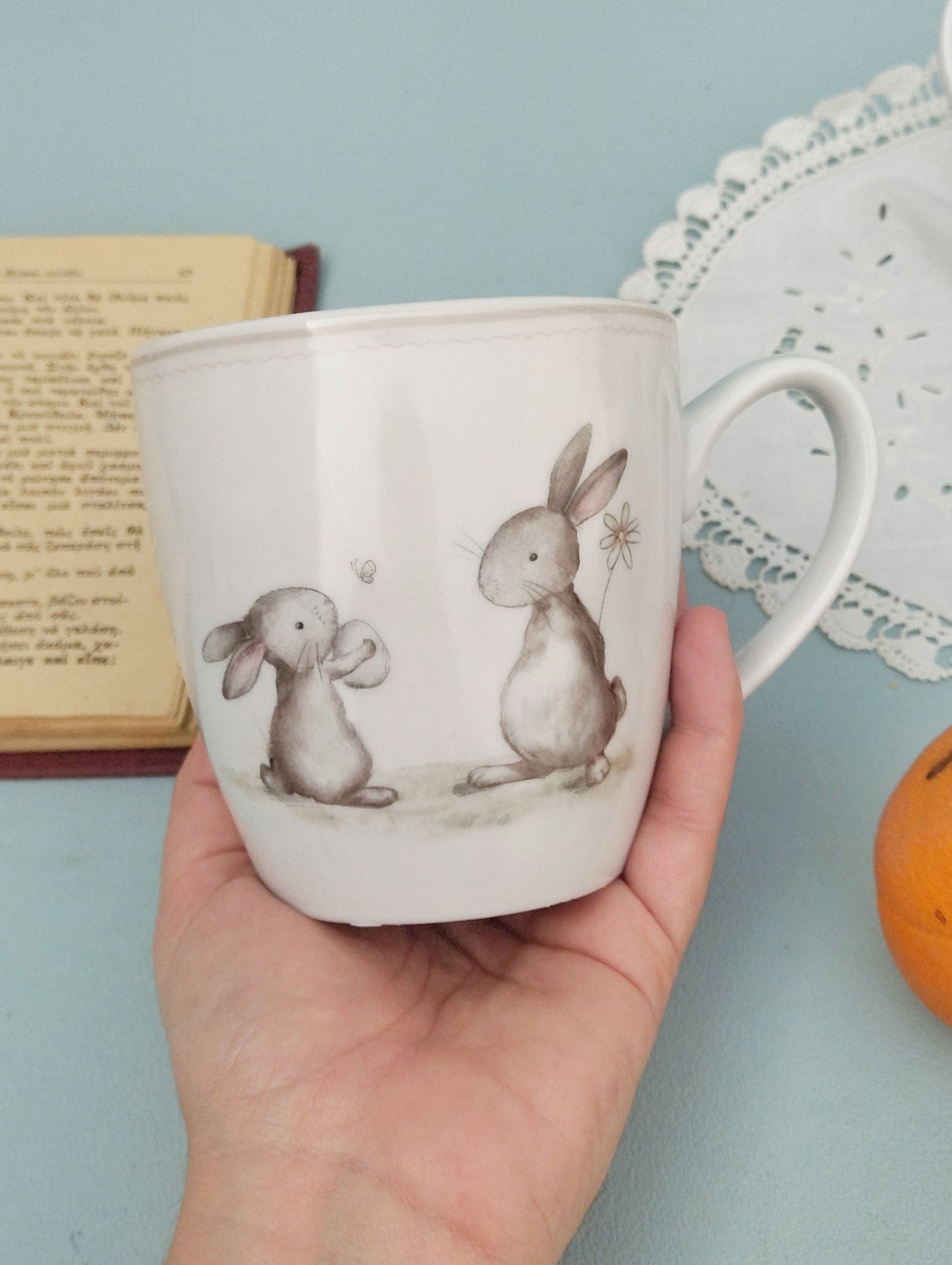 Large Easter Bunny Coffee Mug, Kawaii Aesthetic Mug