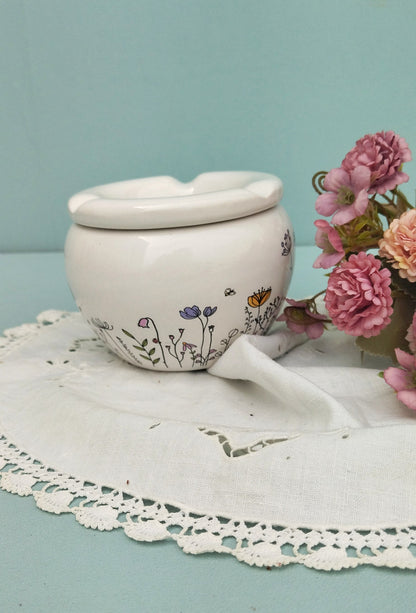 Vintage Style Ceramic Ashtray, Floral Lidded Ashtray For Outdoors