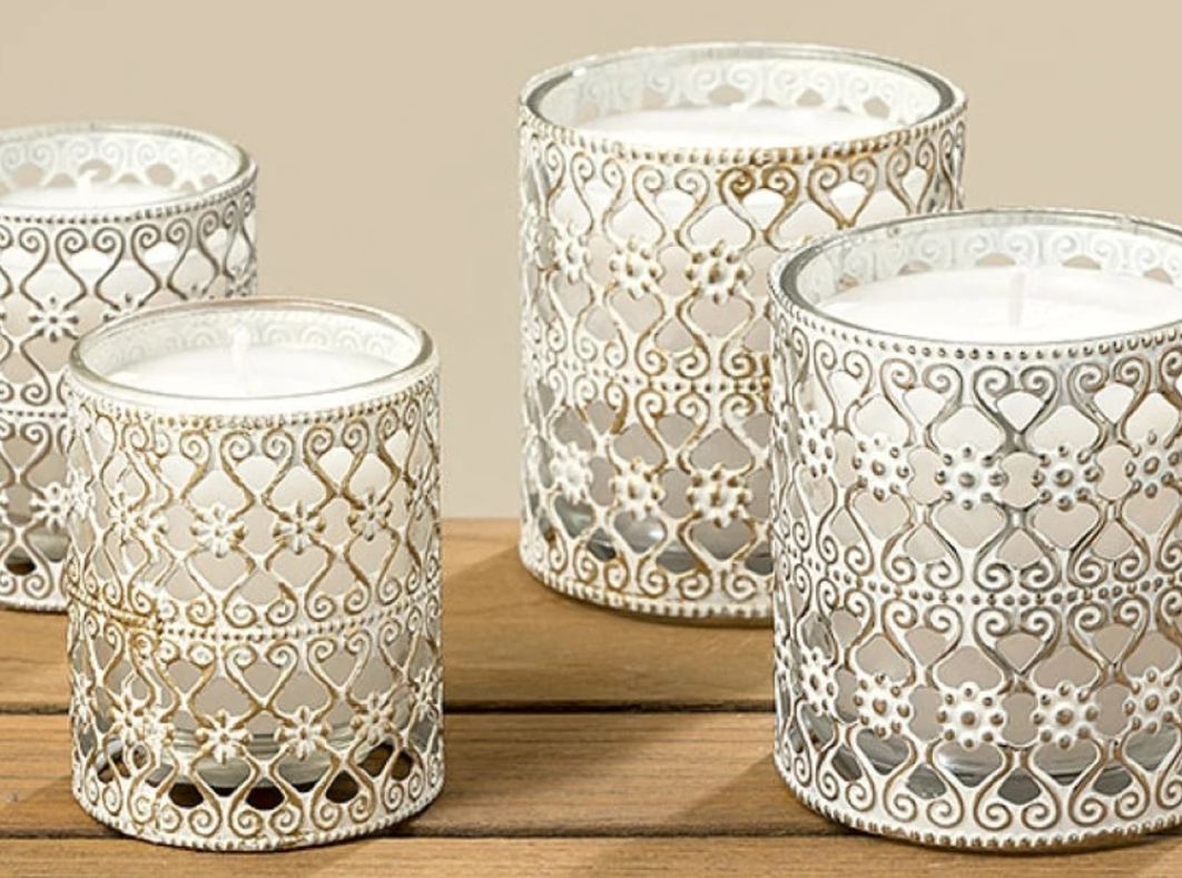 Moroccan Handmade Glass Candle With Metal Filigree Design