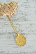 Load image into Gallery viewer, Ancient Greek Necklace, Gold Plated Phaistos Disc Necklace
