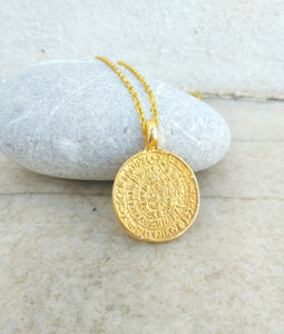 Ancient Greek Necklace, Gold Plated Phaistos Disc Necklace