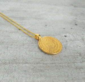 Ancient Greek Necklace, Gold Plated Phaistos Disc Necklace