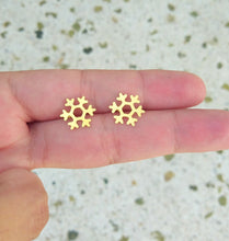 Load image into Gallery viewer, Snowflake Stud Earrings, Gold Plated Studs, Weather Girl Gifts
