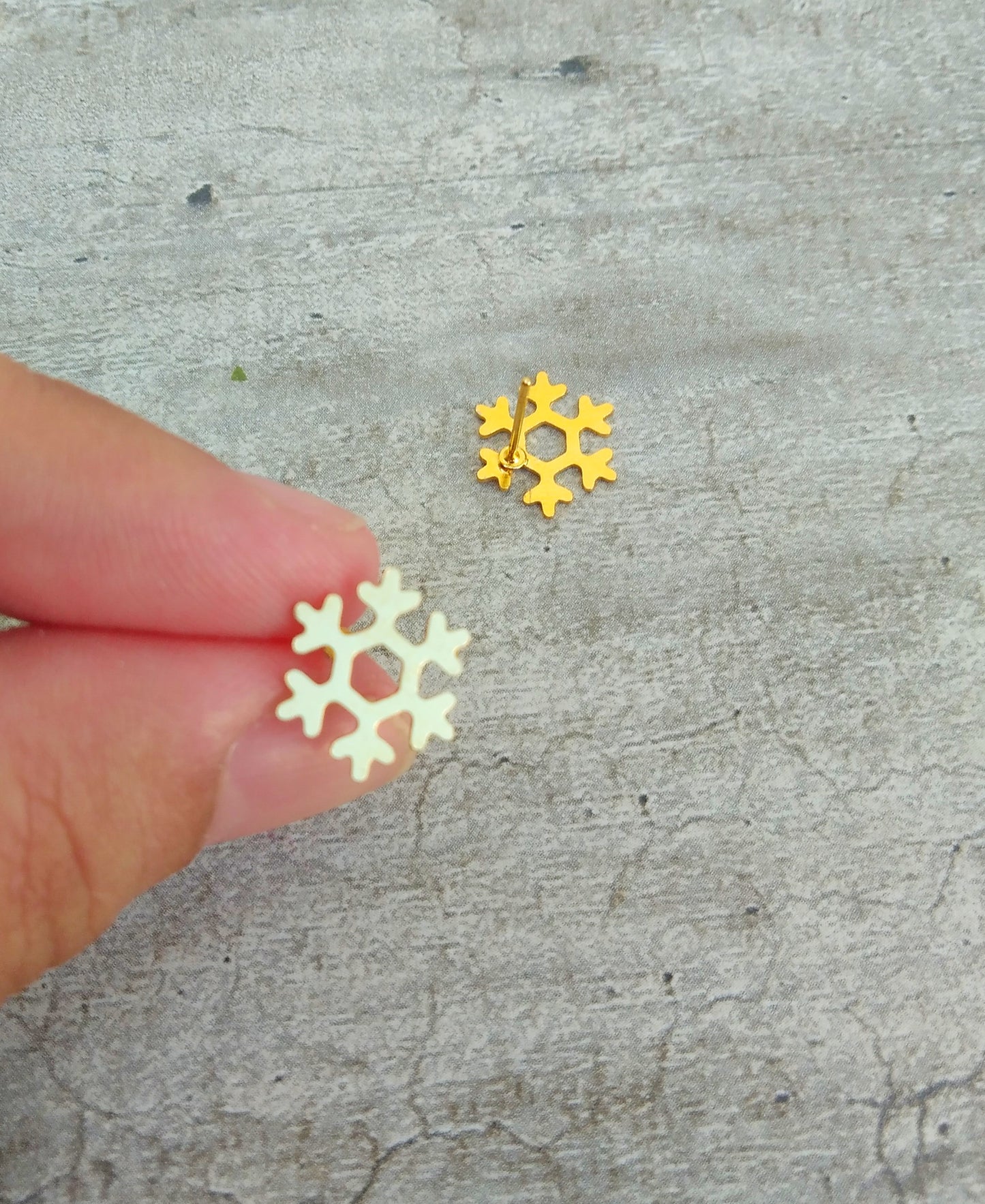 Snowflake Stud Earrings, Gold Plated Studs, Weather Girl Gifts