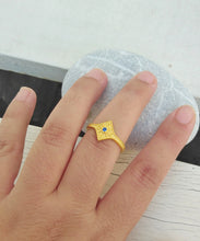 Load image into Gallery viewer, Sapphire Ring, 22k Gold Plated Silver Byzantine Ring

