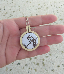Embroidery Hoop Necklace Bird On Branch