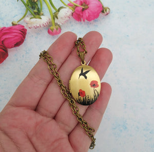 Custom Locket Necklace, Hummingbird Necklace, Vintage Style Oval Necklace