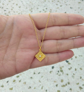 Rhombus Byzantine Necklace With White Zircon From 22k Gold Plated Silver