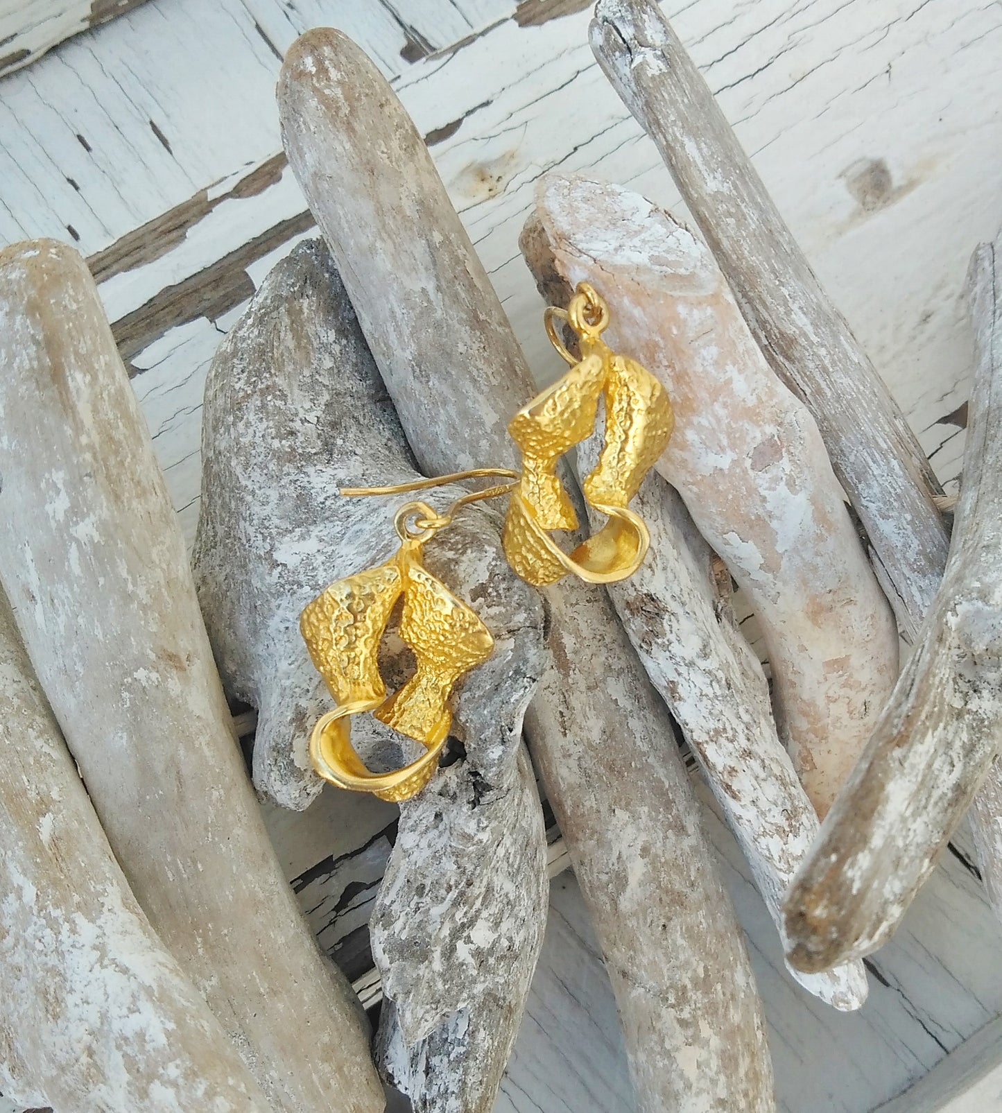 22k Gold Plated Twisted Dangle Earrings