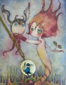 Picture Locket Necklace, Woodland Fairy On Hummibird Pendant
