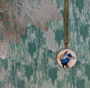 Picture Locket Necklace, Woodland Fairy On Hummibird Pendant