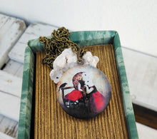 Load image into Gallery viewer, Anthropomorphic Animals In Clothes, Mother And Daughter Bunny Locket Charm Necklace
