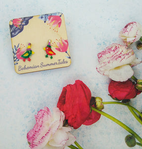 Bird Stud Earrings, Sterling Silver Mismatched Earrings