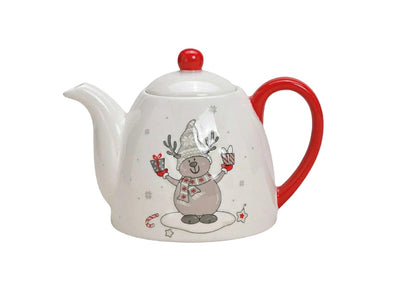Tea Pot Ceramic With Christmas Reindeer Snowman, Tea Lover Gift