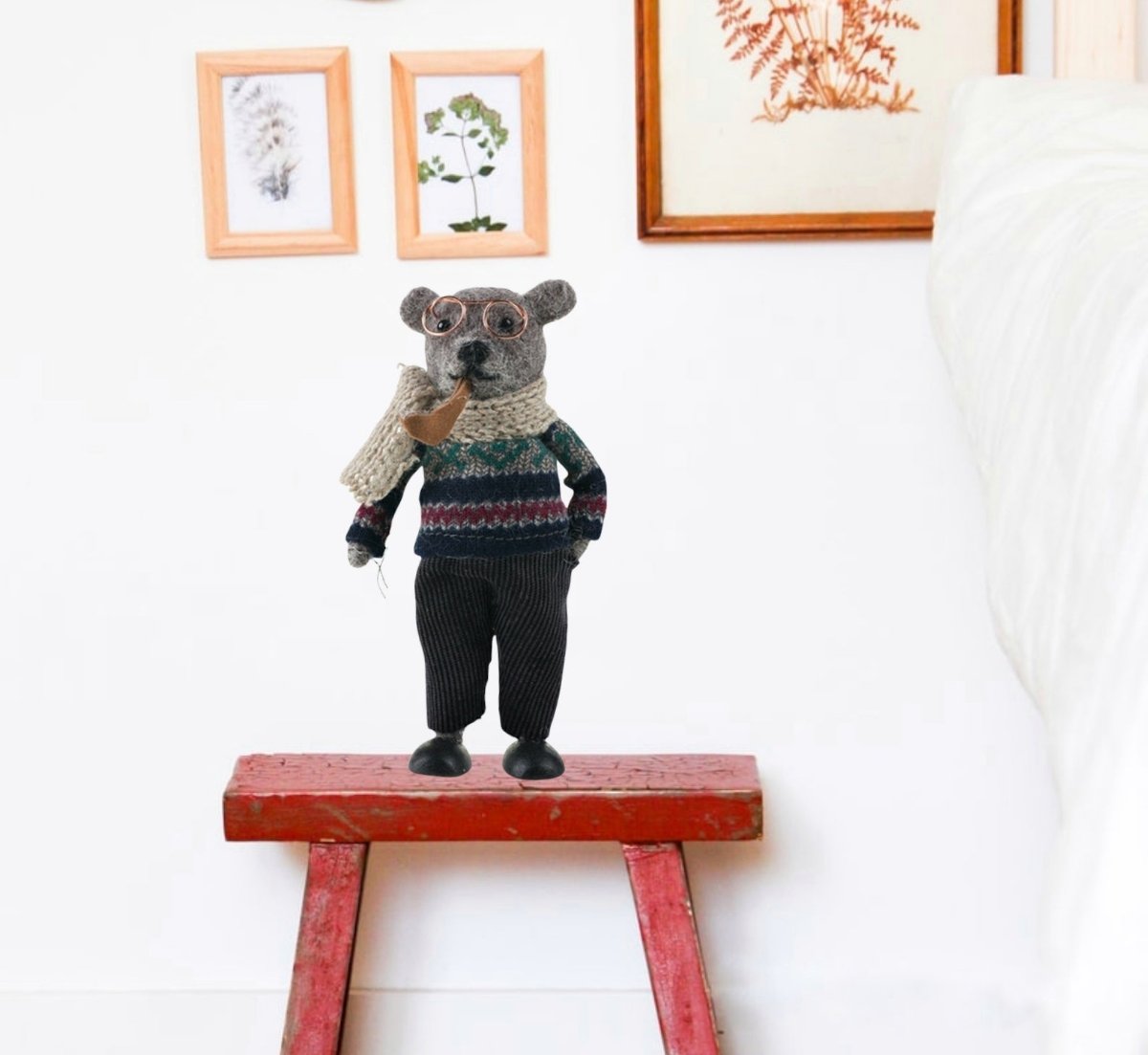 Anthropomorphic Papa Bear Doll With Pipe, Felted Animals, Man Cave Decor