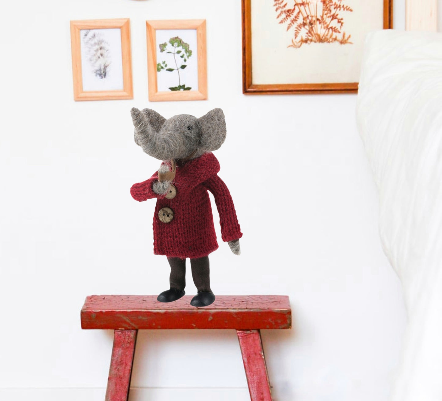 Stuffed Elephant With Pipe, Wool Felted Animals