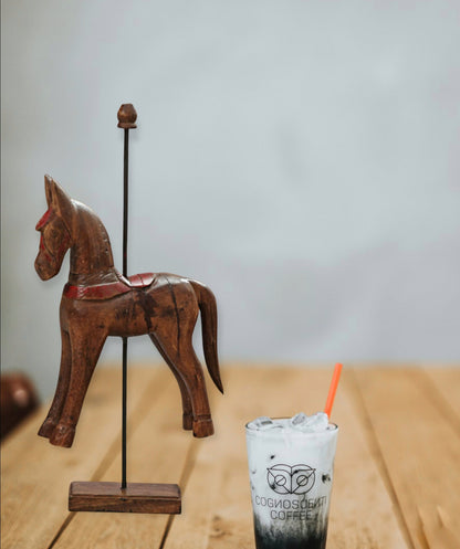 Wooden Horse Sculpture On Base, Ethnic Home Decor, Wooden Anniversary Gift For Horse Lover