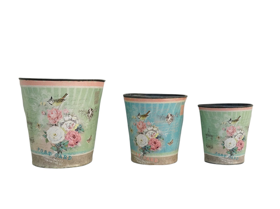 Galvanized Metal Bucket Set Of 3 In Shabby Chic Style