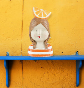 Orange Girl, Ceramic Woman Bust Statue, Baby Girl Nursery Decor
