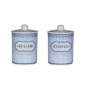 Ceramic Coffee Sugar Canister Set, Delft Blue Jar With Lid, New Home Gifts
