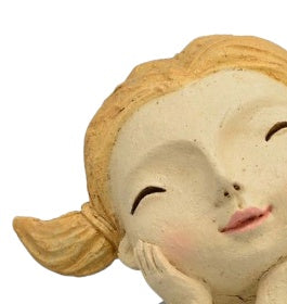 Ceramic Girl Figurine With Pigtails, Girl's Room Shelf Decor