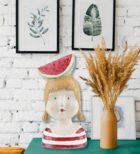 Load image into Gallery viewer, Summer Watermelon Girl Decor, Ceramic Bust Statue, Modern Pottery Art For Home
