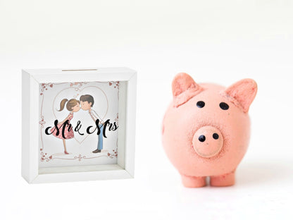 Mr And Mrs Wooden Money Box, Honeymoon Fund Box For Wedding Reception Table